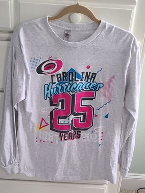 Carolina Hurricanes 25 Years Long-Sleeve Tee - Pink & Blue Design Medium